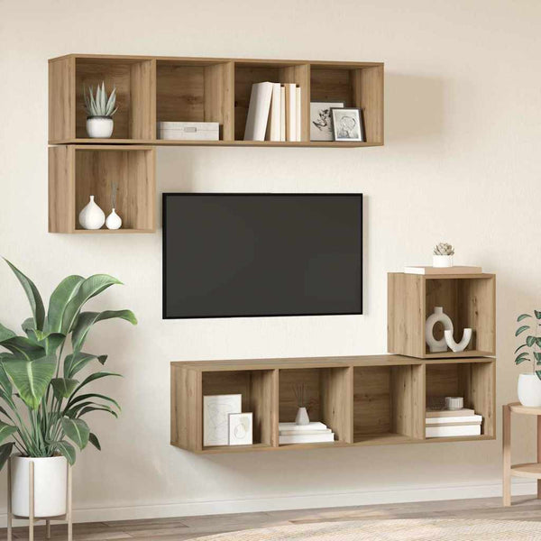 Wandmontiertes TV-Schrankset Artisan-Eiche, 4-teilig