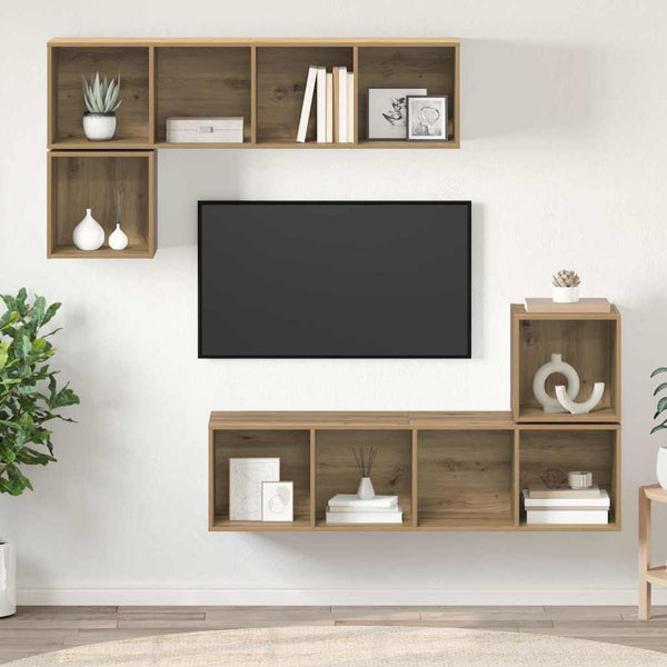 Wandmontiertes TV-Schrankset Artisan-Eiche, 4-teilig