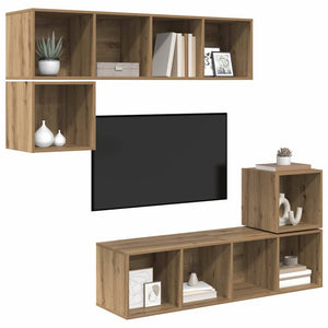 Wandmontiertes TV-Schrankset Artisan-Eiche, 4-teilig