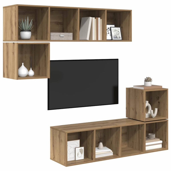 Wandmontiertes TV-Schrankset Artisan-Eiche, 4-teilig