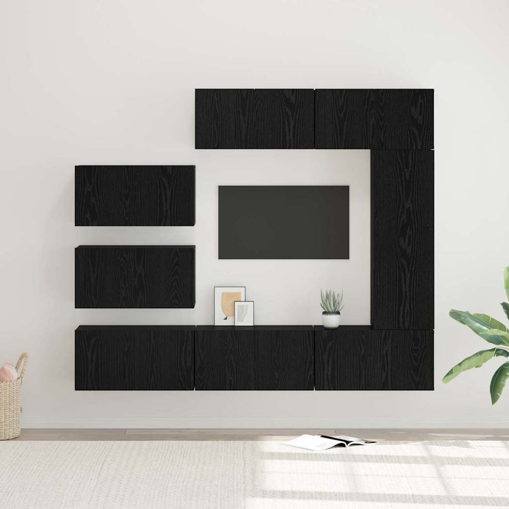 TV-Schrank Set 8-teilig Schwarz Eiche Optik