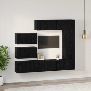 TV-Schrank Set 8-teilig Schwarz Eiche Optik
