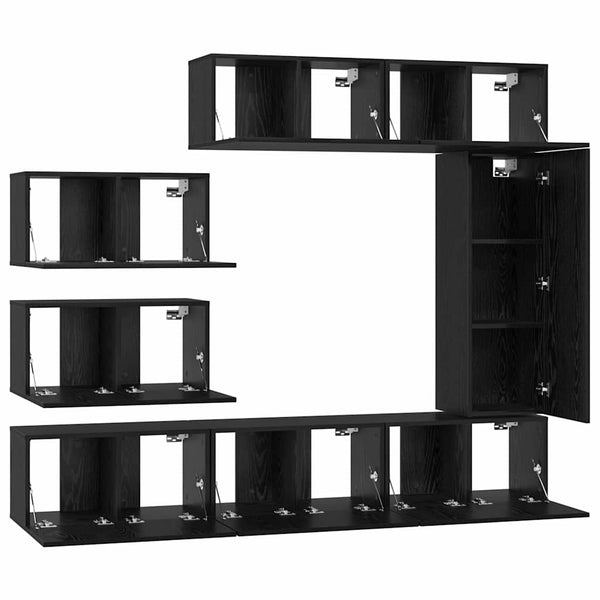 TV-Schrank Set 8-teilig Schwarz Eiche Optik
