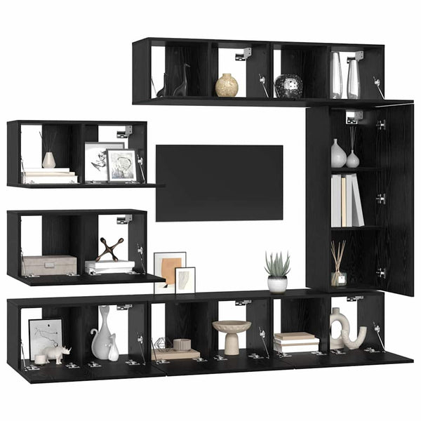 TV-Schrank Set 8-teilig Schwarz Eiche Optik