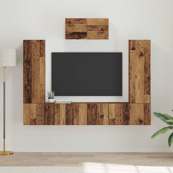 TV-Schrank Set Wandmontiert Altholz 7-teilig