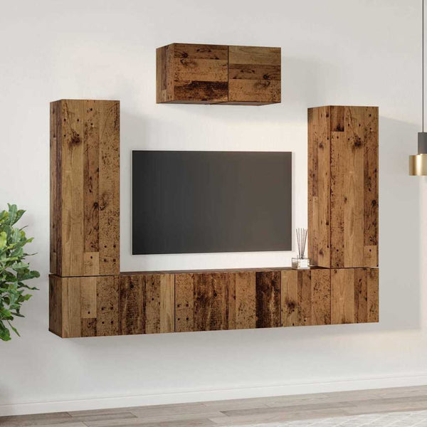 TV-Schrank Set Wandmontiert Altholz 7-teilig