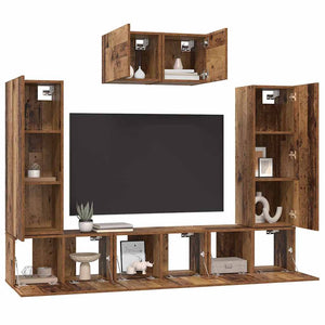 TV-Schrank Set Wandmontiert Altholz 7-teilig