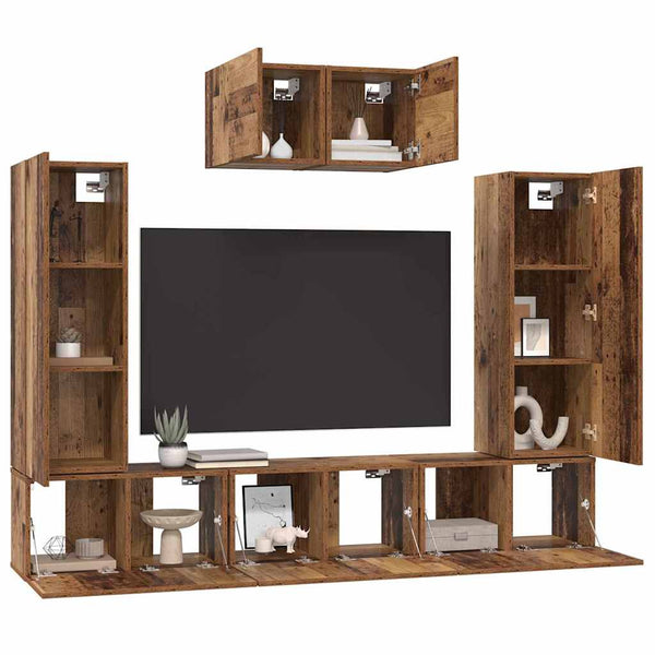 TV-Schrank Set Wandmontiert Altholz 7-teilig