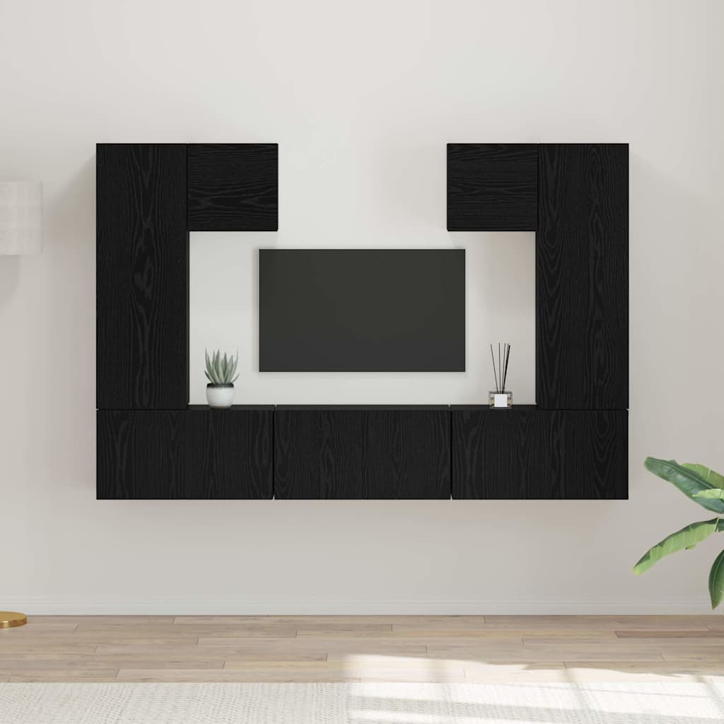 TV-Schrank Set 7-teilig Schwarz Eichenoptik