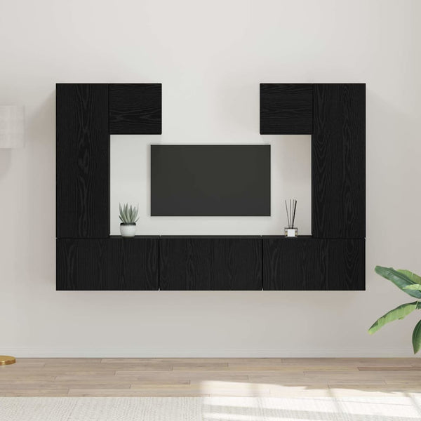 TV-Schrank Set 7-teilig Schwarz Eichenoptik