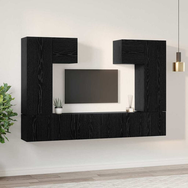 TV-Schrank Set 7-teilig Schwarz Eichenoptik