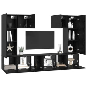 TV-Schrank Set 7-teilig Schwarz Eichenoptik