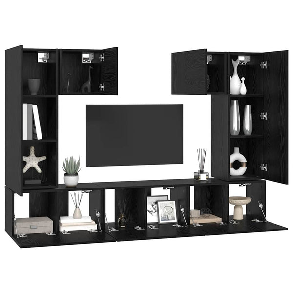TV-Schrank Set 7-teilig Schwarz Eichenoptik