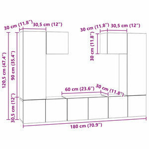 TV-Schrank Set 7-teilig Schwarz Eichenoptik
