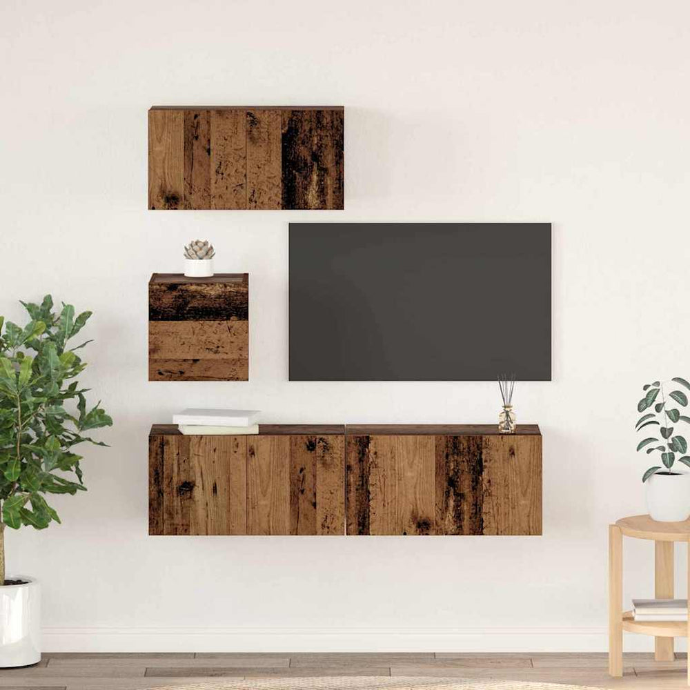Wandmontiertes TV-Schrankset, 4-teilig Altholz