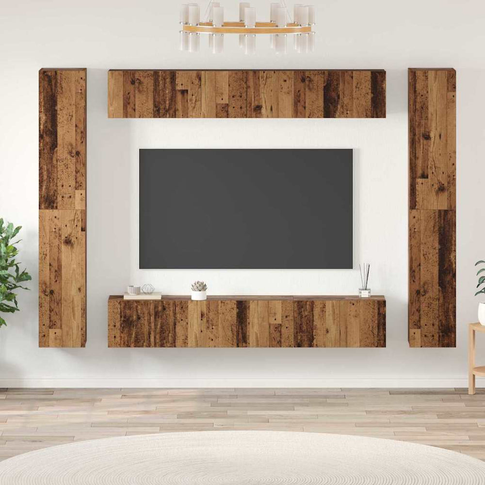 TV-Schrank Set Wandmontiert Altholz 10-teilig