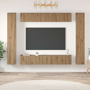 Wandmontiertes TV-Schrankset Eiche Optik, 10-teilig