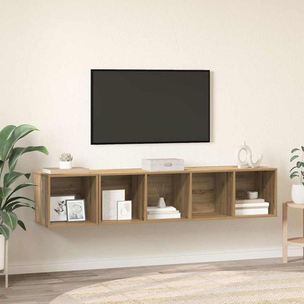 Wandmontiertes TV-Schrank-Set Eiche