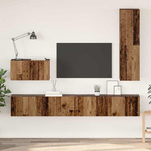 Wandmontierter TV-Schrank Altholz 4-teilig