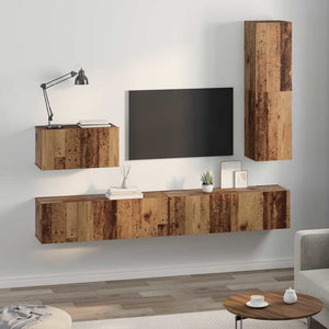 Wandmontierter TV-Schrank Altholz 4-teilig