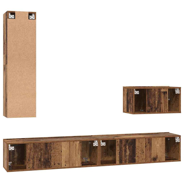 Wandmontierter TV-Schrank Altholz 4-teilig