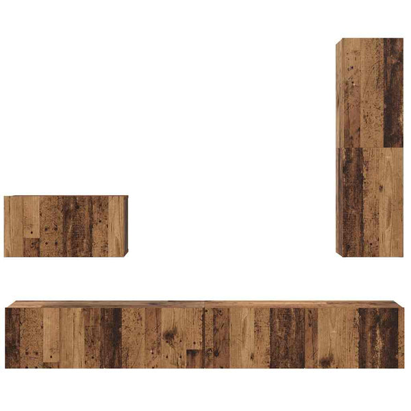 Wandmontierter TV-Schrank Altholz 4-teilig