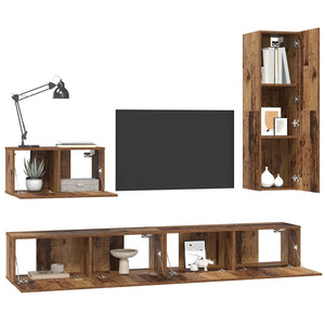Wandmontierter TV-Schrank Altholz 4-teilig