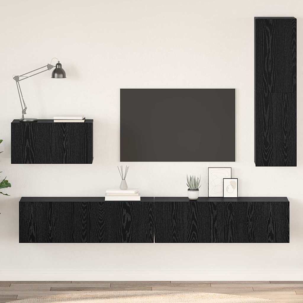 Wand-TV-Schrank Schwarz Eichen-Optik 4-teilig