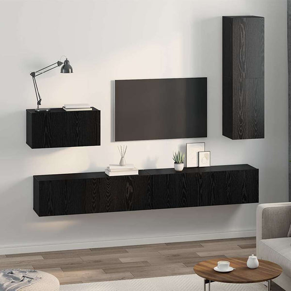 Wand-TV-Schrank Schwarz Eichen-Optik 4-teilig