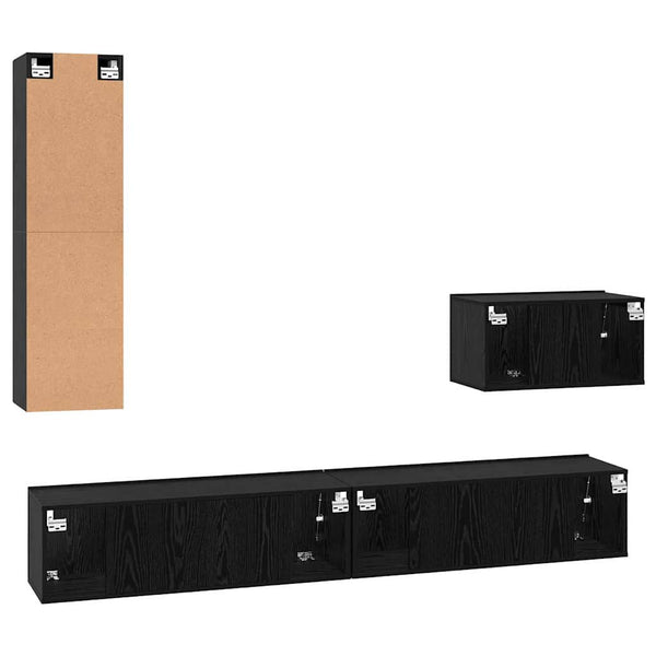 Wand-TV-Schrank Schwarz Eichen-Optik 4-teilig