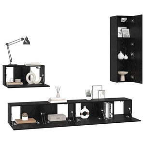 Wand-TV-Schrank Schwarz Eichen-Optik 4-teilig