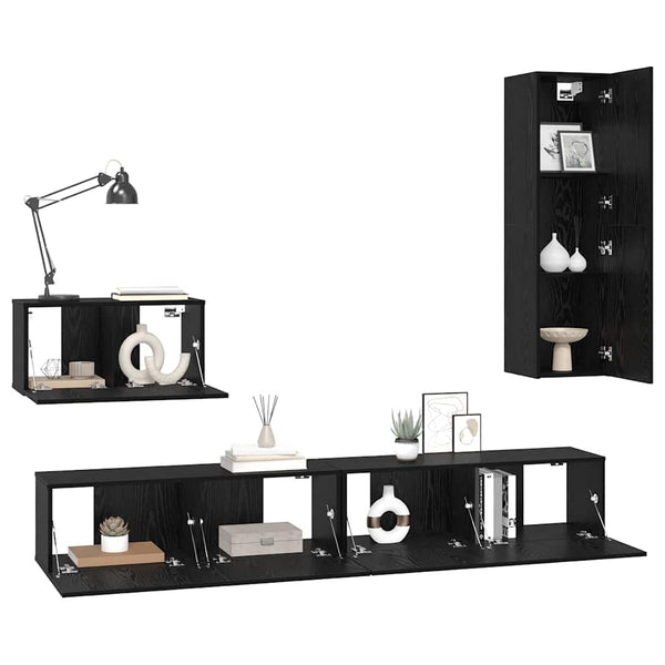 Wand-TV-Schrank Schwarz Eichen-Optik 4-teilig