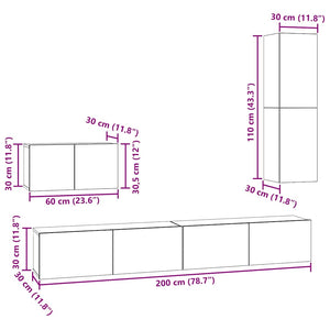 Wand-TV-Schrank Schwarz Eichen-Optik 4-teilig