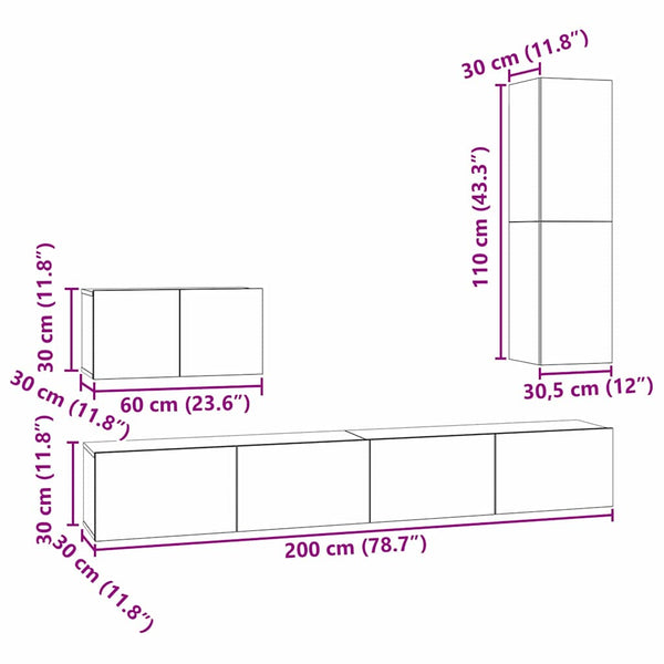 Wand TV-Schrank 4-teilig Artisan Eiche