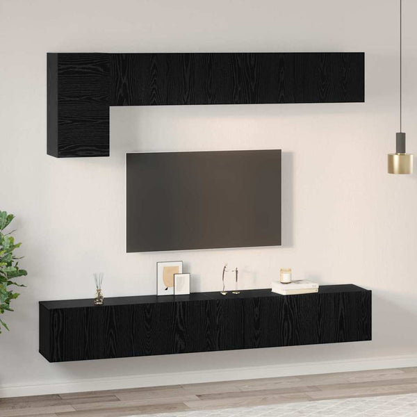 TV-Schrank Set 5-teilig Schwarz Eichenoptik