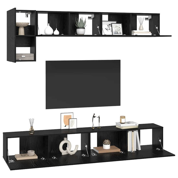 TV-Schrank Set 5-teilig Schwarz Eichenoptik
