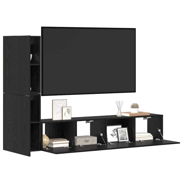 Wand TV-Schrank Schwarz Eiche Optik 2er-Set