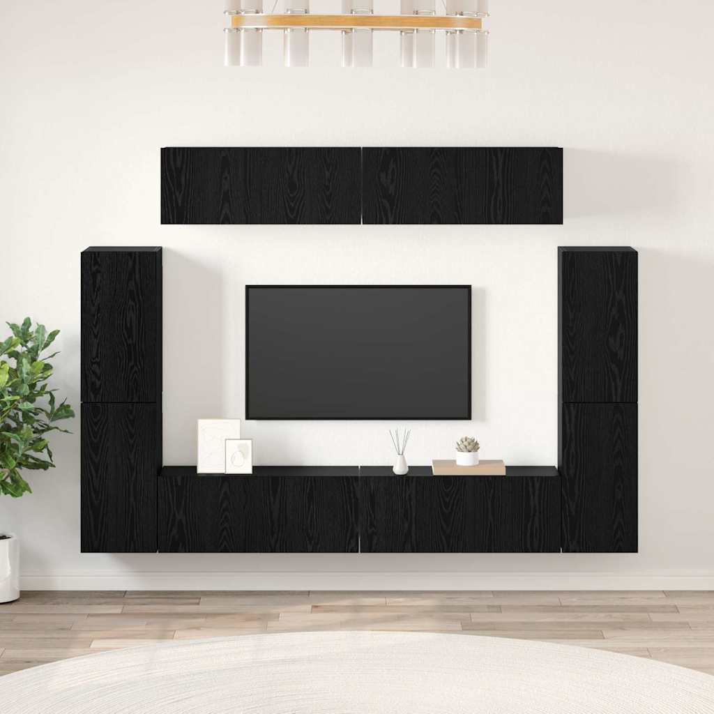 TV-Schrank Set 8-teilig Schwarz Eiche
