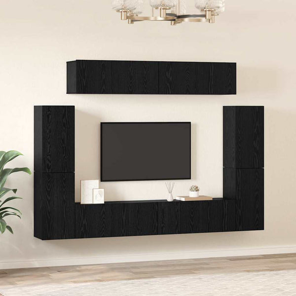 TV-Schrank Set 8-teilig Schwarz Eiche