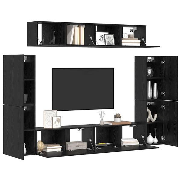 TV-Schrank Set 8-teilig Schwarz Eiche