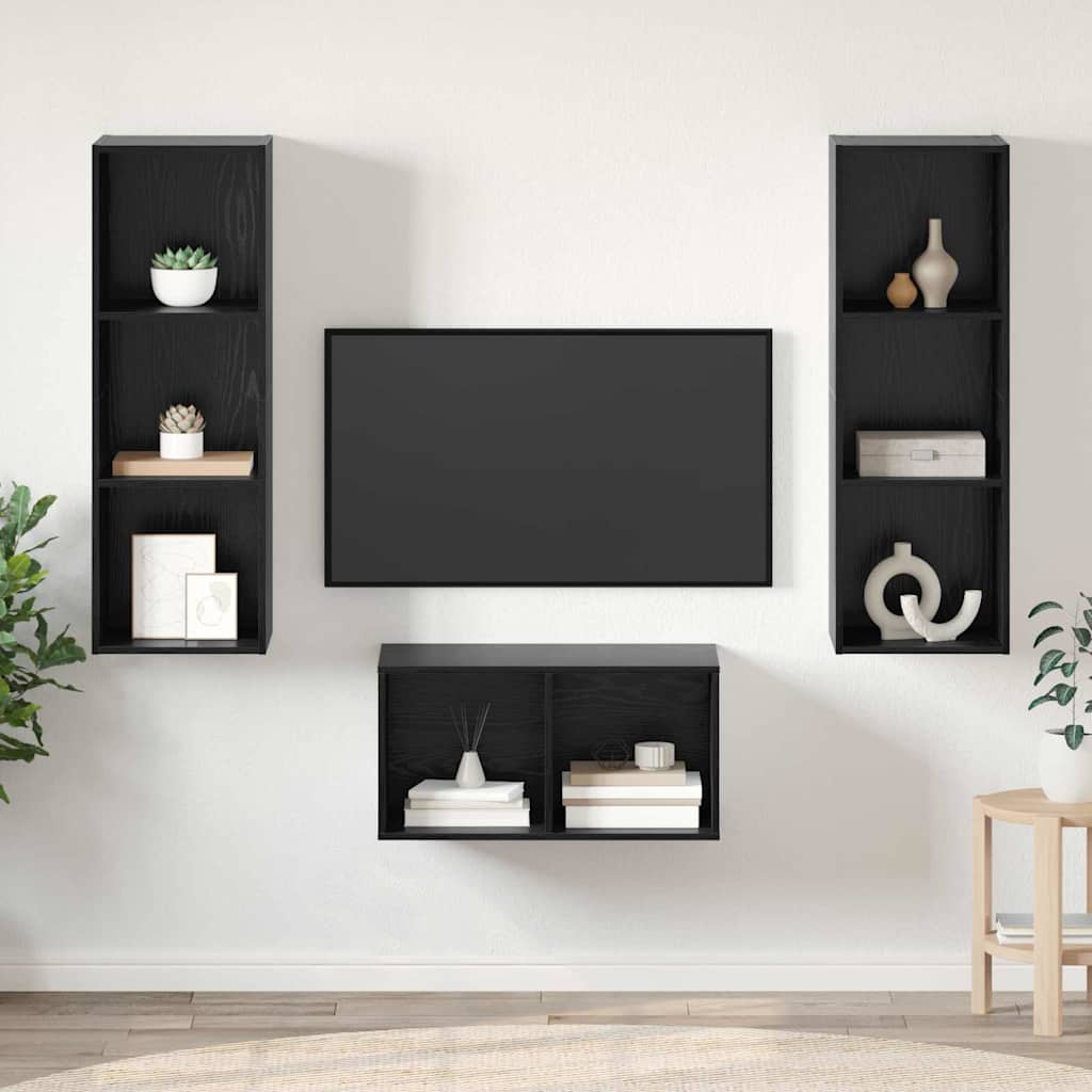 TV-Schrankset, Schwarz Eichen-Optik, 107 cm