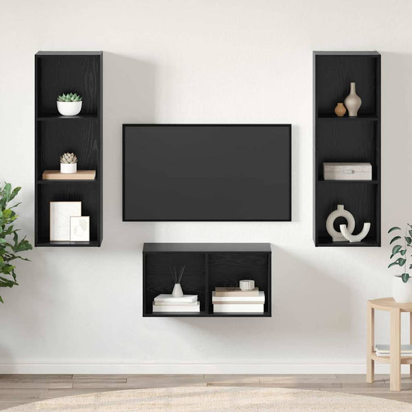 TV-Schrankset, Schwarz Eichen-Optik, 107 cm
