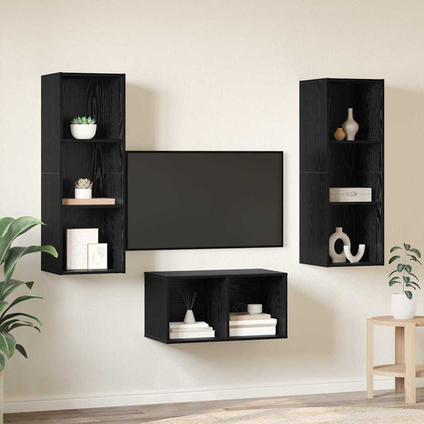 TV-Schrankset, Schwarz Eichen-Optik, 107 cm