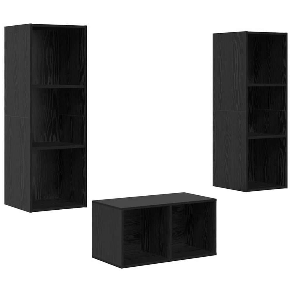 TV-Schrankset, Schwarz Eichen-Optik, 107 cm