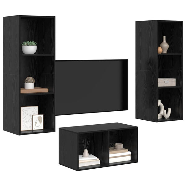 TV-Schrankset, Schwarz Eichen-Optik, 107 cm