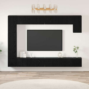 vidaXL Meuble TV 9 pcs Noir aspect chêne Aggloméré