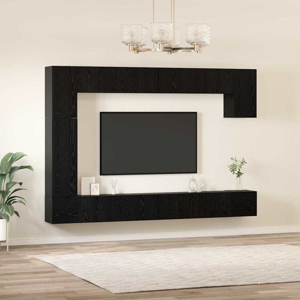 vidaXL Meuble TV 9 pcs Noir aspect chêne Aggloméré