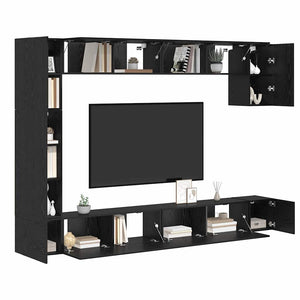 vidaXL Meuble TV 9 pcs Noir aspect chêne Aggloméré