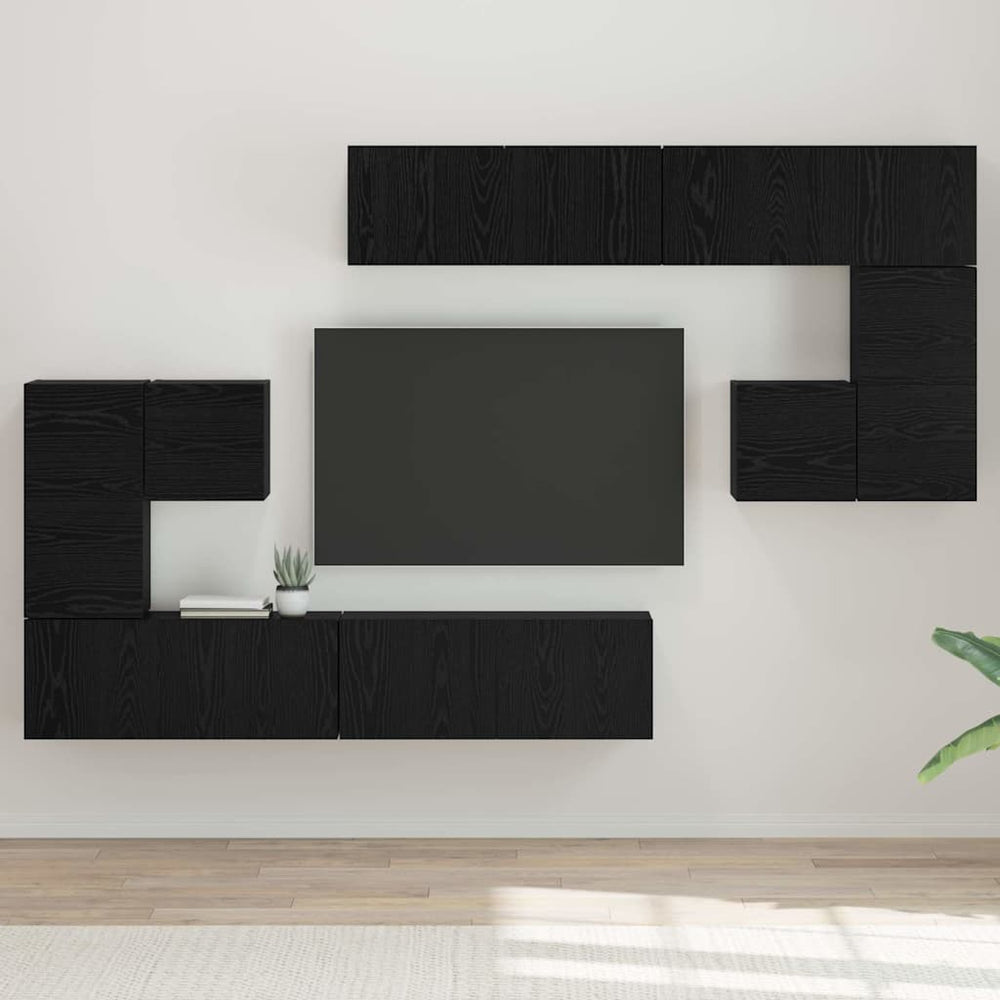 TV-Einheiten 4er Set Schwarz Eichenoptik