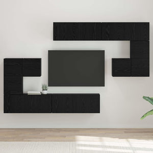 TV-Einheiten 4er Set Schwarz Eichenoptik
